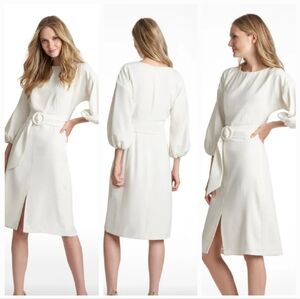 Annie Dress - White Ruched Crepe Dress